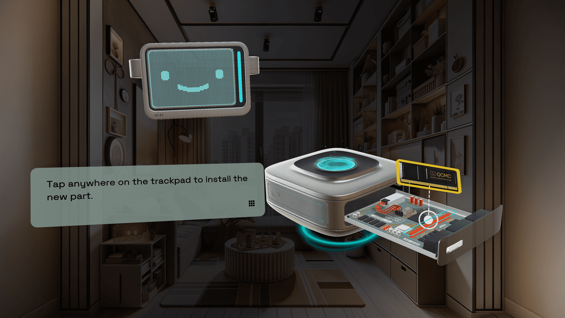 Concept art for an object manipulation exercise demonstrating the touch-to-AR connection.