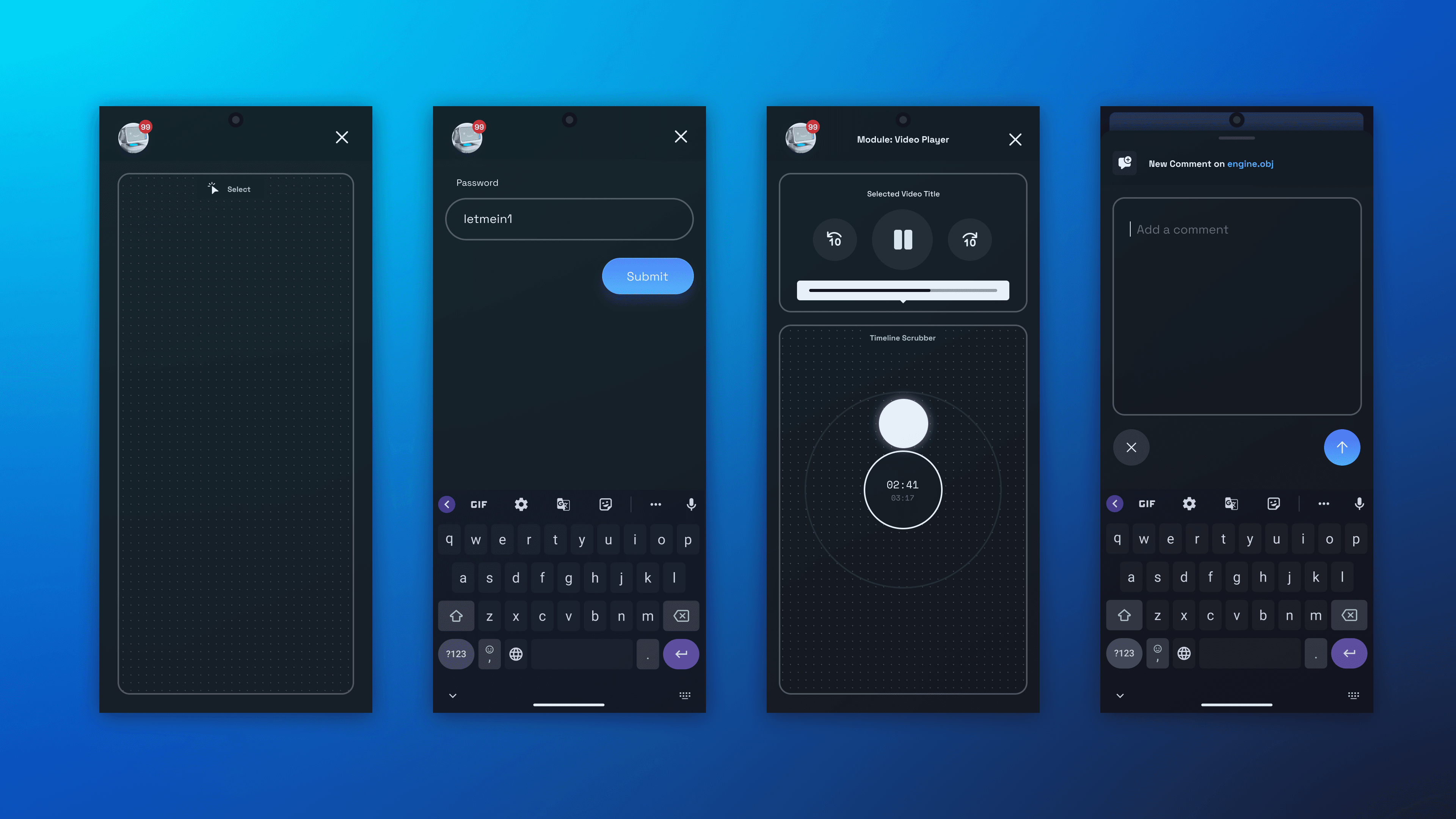 Touch interface screens designed by Chris Marotta.