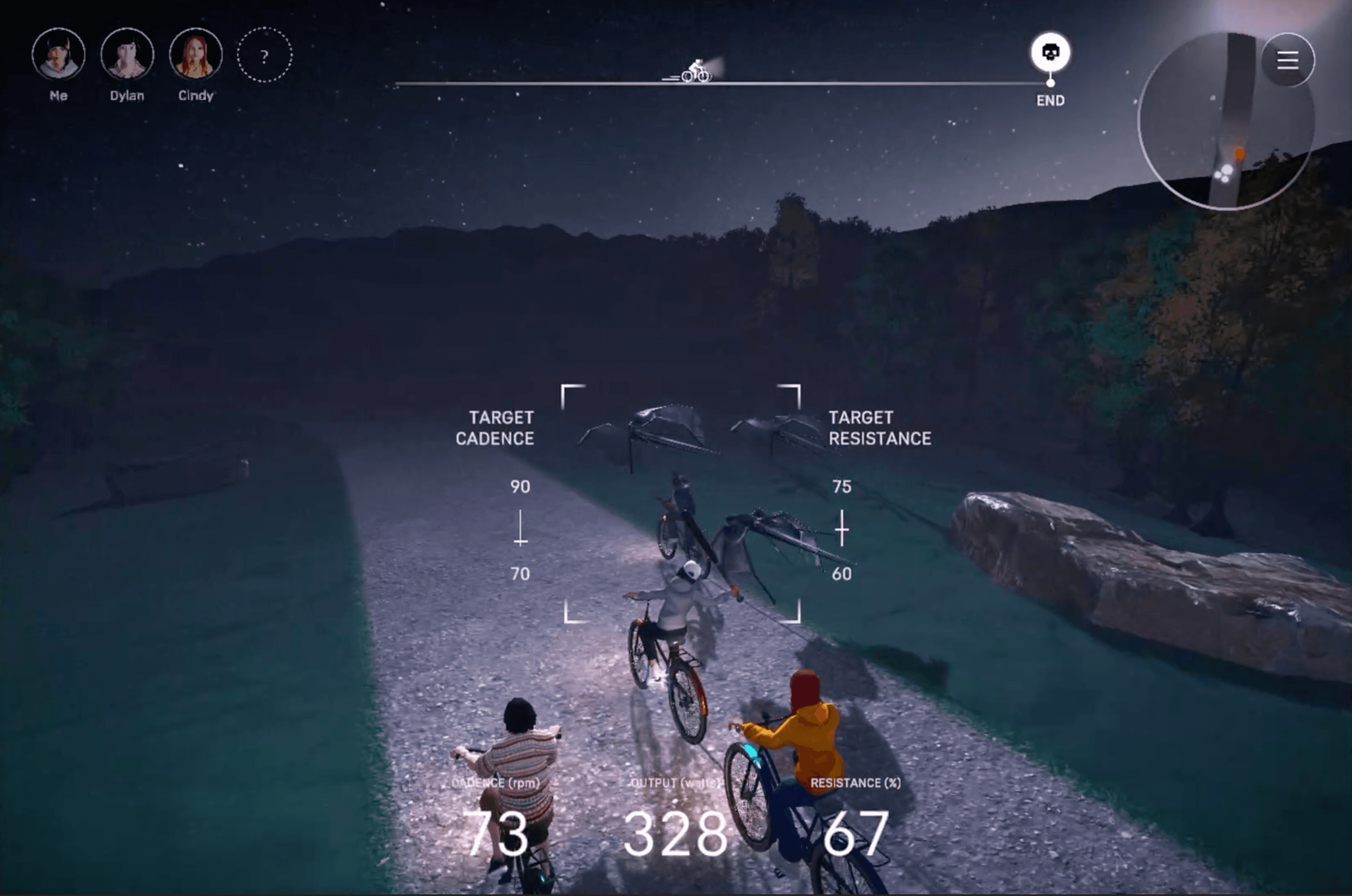 Frame from the interval phase of Hawkins Heroes, showing Demobat models animated and running smoothly at 60fps.