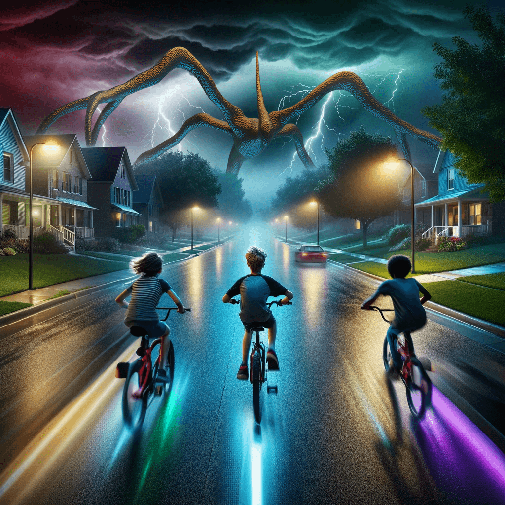 Concept art for a Stranger Things-inspired cycling game.