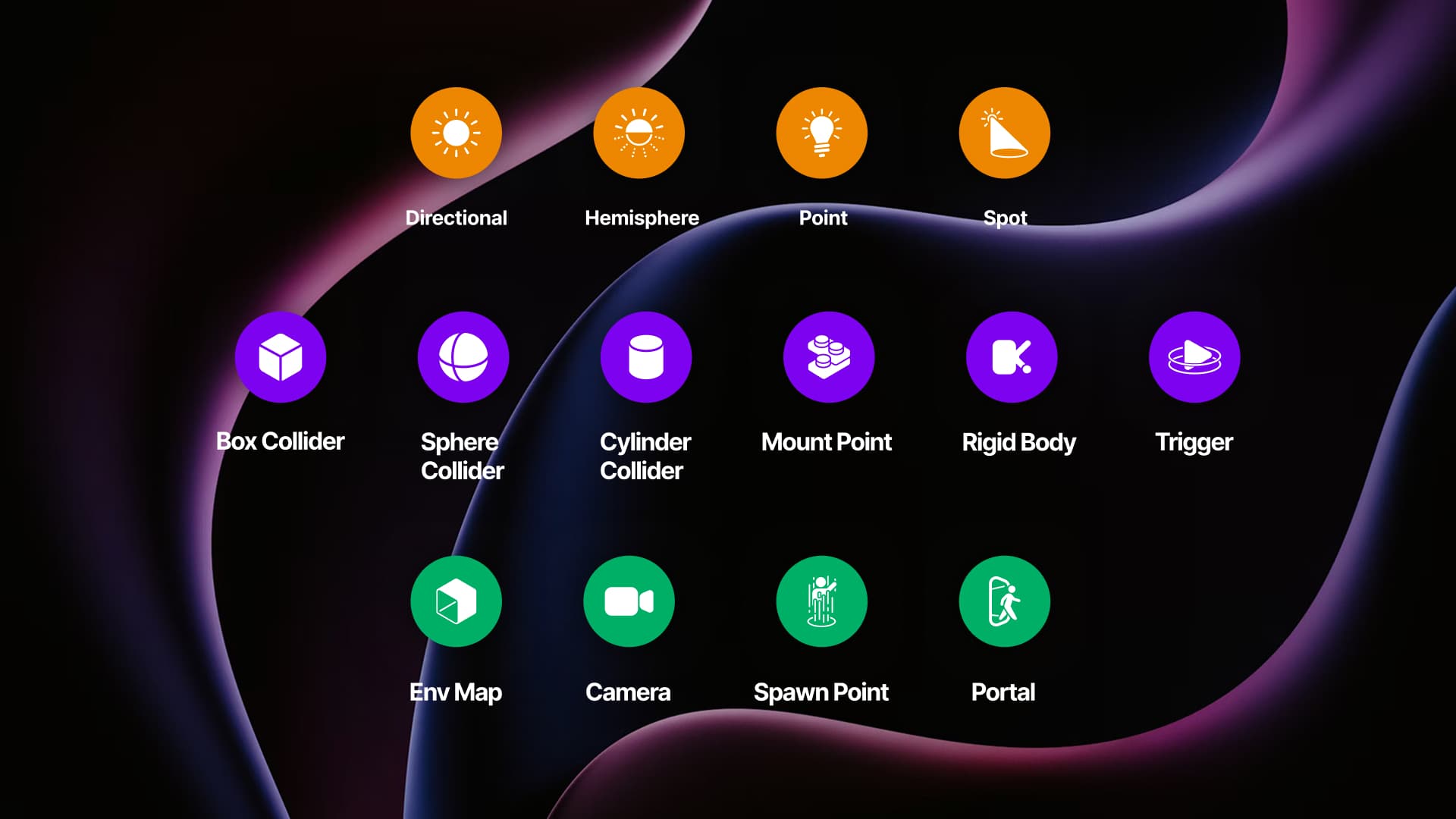 New iconography for entity types in the Viewport. Wireframe object representations rendered in the view were replaced with clear vector icons drawn to the canvas.