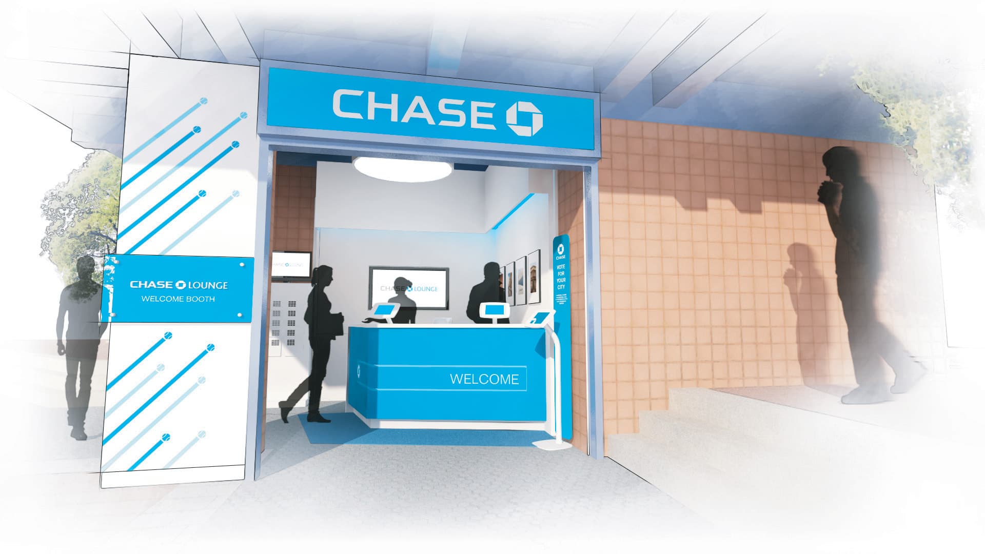 Concept design for the Chase Lounge welcome pavillion at Arthur Ashe Stadium.
