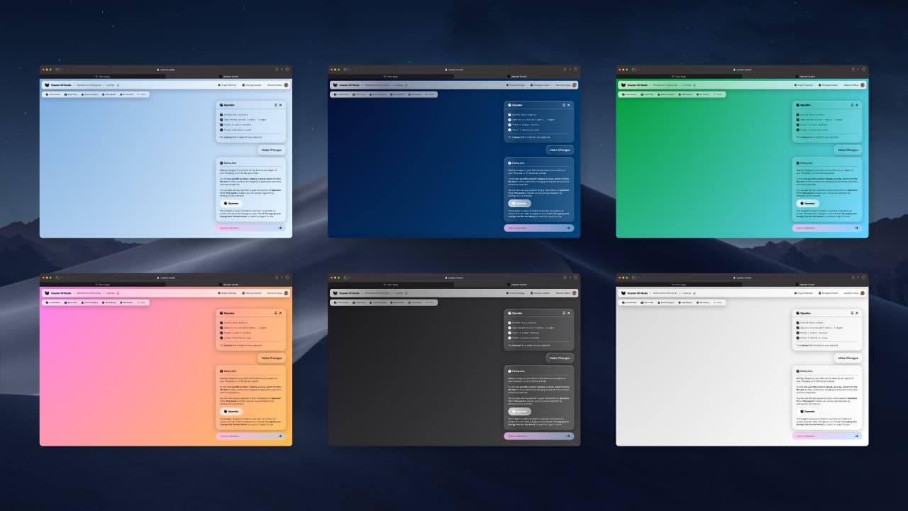 The design system for World Builder was built with translucency and depth, allowing projects' content and themeing to saturate the interface without needing to dynamically change UI components. Contrast and background blur was carefully chosen to work with a wide range of possible backgrounds.